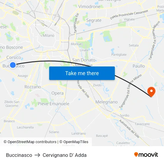Buccinasco to Cervignano D' Adda map