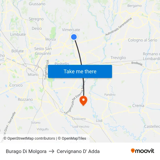 Burago Di Molgora to Cervignano D' Adda map