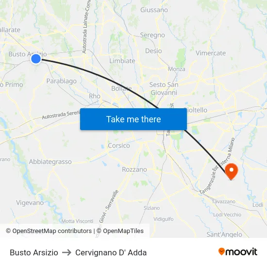 Busto Arsizio to Cervignano D' Adda map