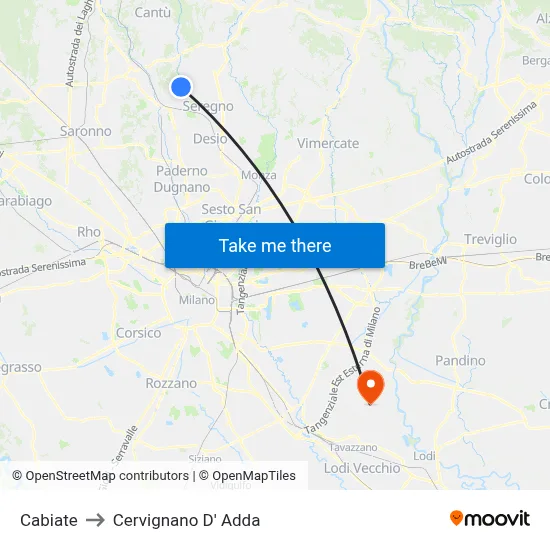 Cabiate to Cervignano d'Adda map