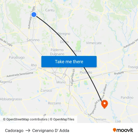 Cadorago to Cervignano d'Adda map