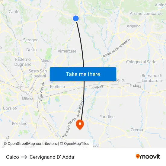 Calco to Cervignano d'Adda map