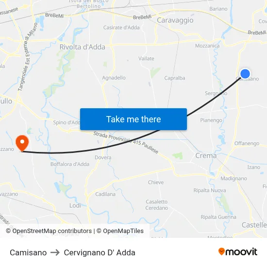Camisano to Cervignano d'Adda map