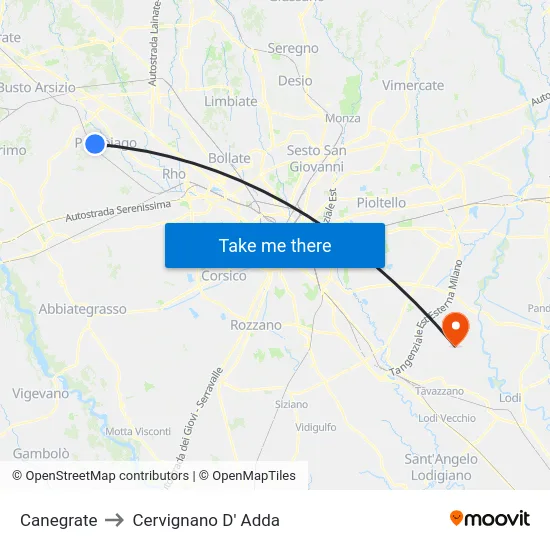 Canegrate to Cervignano D' Adda map