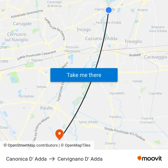 Canonica D' Adda to Cervignano D' Adda map