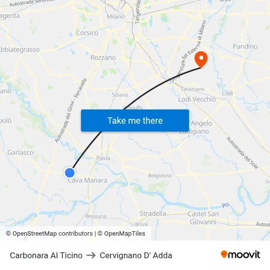 Carbonara Al Ticino to Cervignano d'Adda map