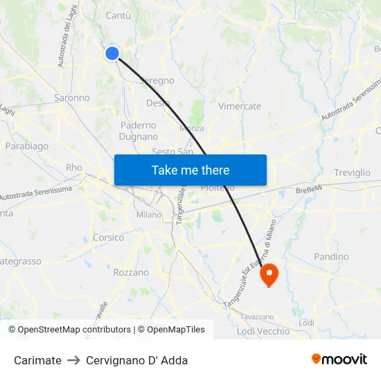 Carimate to Cervignano d'Adda map