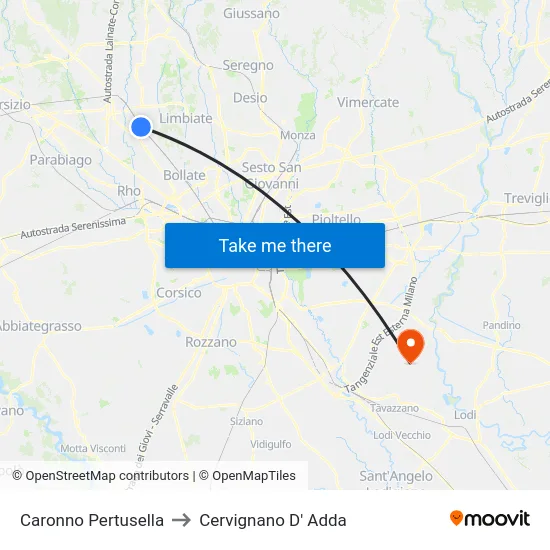 Caronno Pertusella to Cervignano D' Adda map