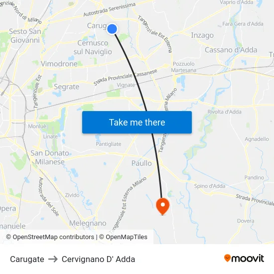 Carugate to Cervignano D' Adda map
