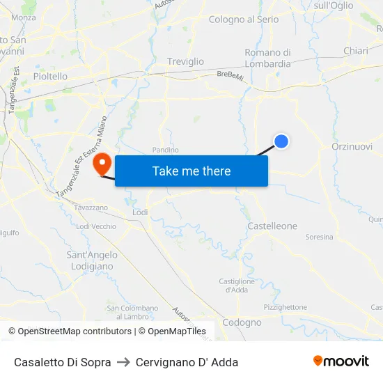 Casaletto Di Sopra to Cervignano D' Adda map