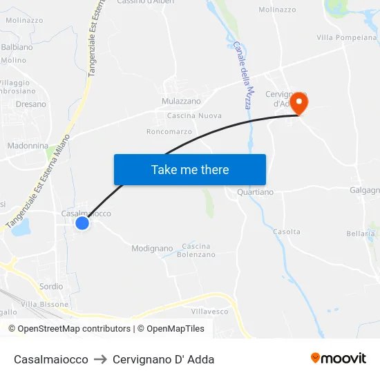 Casalmaiocco to Cervignano D' Adda map