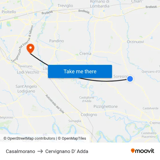 Casalmorano to Cervignano d'Adda map