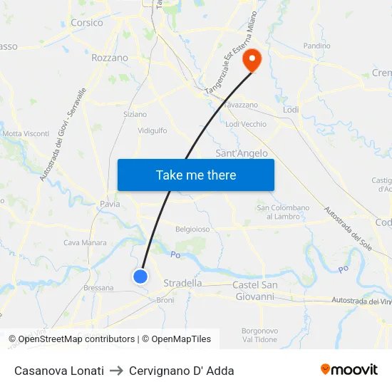 Casanova Lonati to Cervignano D' Adda map
