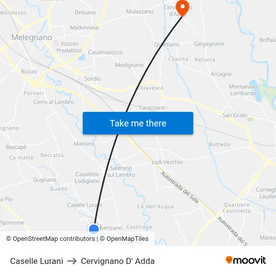 Caselle Lurani to Cervignano D' Adda map