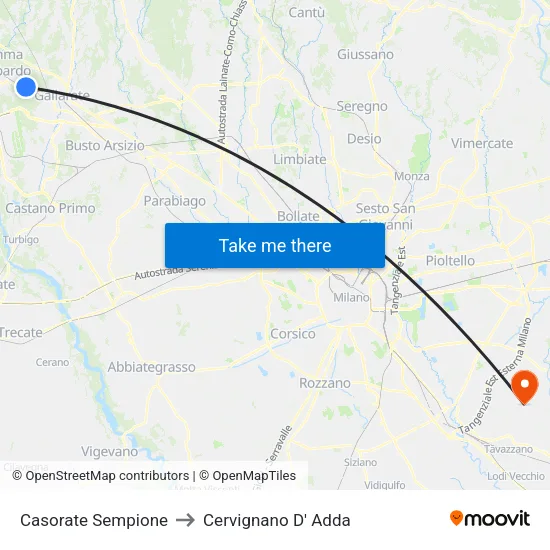 Casorate Sempione to Cervignano d'Adda map