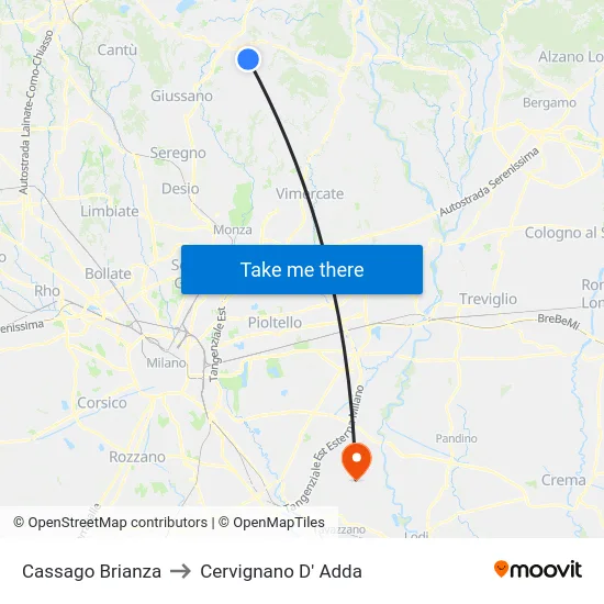 Cassago Brianza to Cervignano d'Adda map