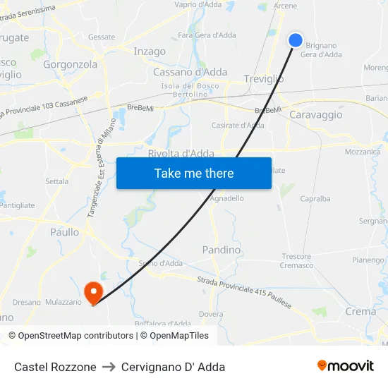 Castel Rozzone to Cervignano d'Adda map