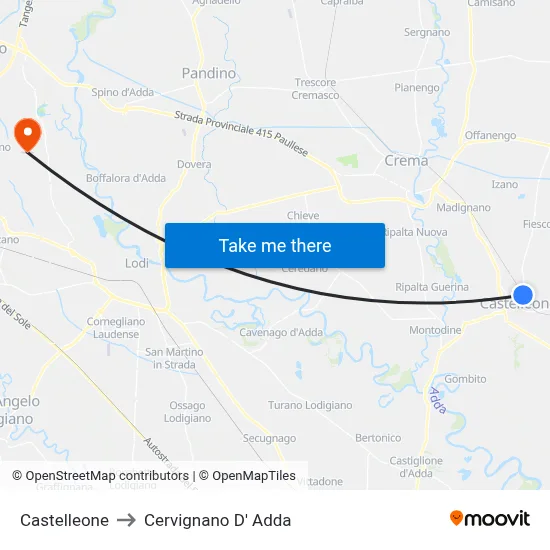 Castelleone to Cervignano d'Adda map