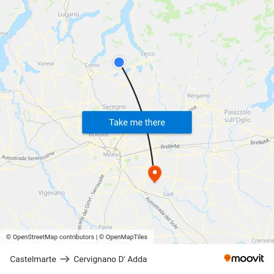 Castelmarte to Cervignano D' Adda map