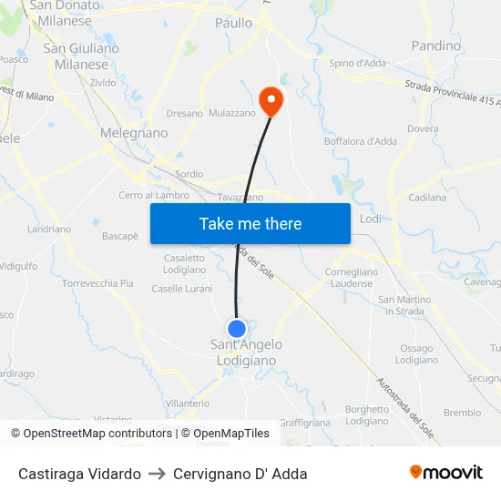 Castiraga Vidardo to Cervignano d'Adda map