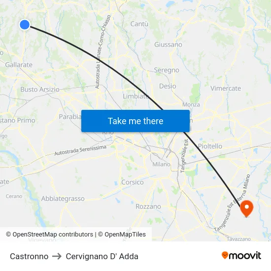Castronno to Cervignano D' Adda map