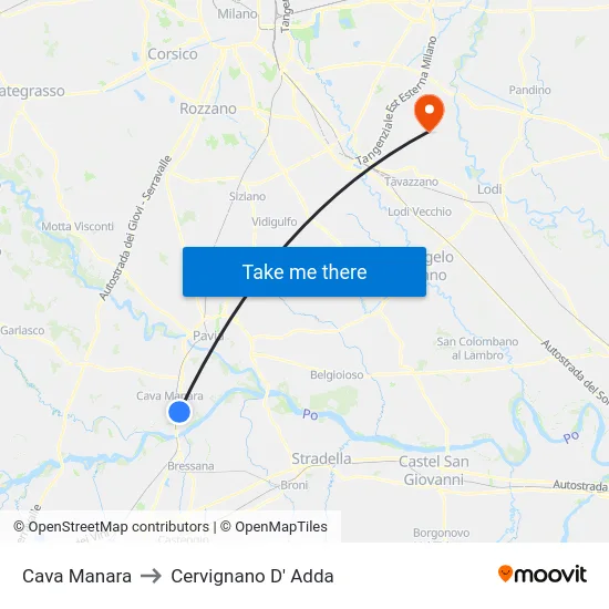 Cava Manara to Cervignano D' Adda map