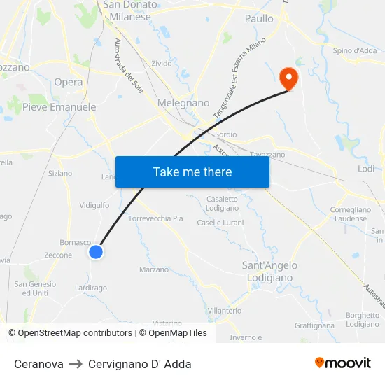Ceranova to Cervignano D' Adda map