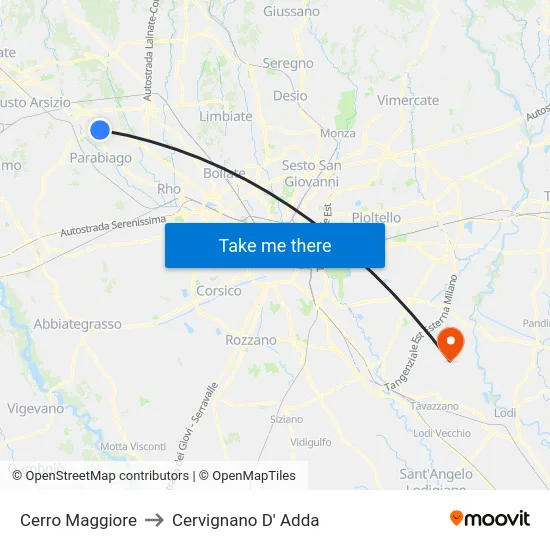 Cerro Maggiore to Cervignano D' Adda map