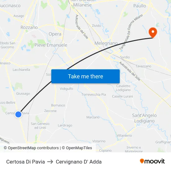 Certosa Di Pavia to Cervignano D' Adda map