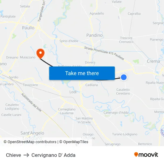 Chieve to Cervignano d'Adda map