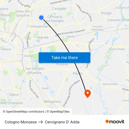 Cologno Monzese to Cervignano d'Adda map
