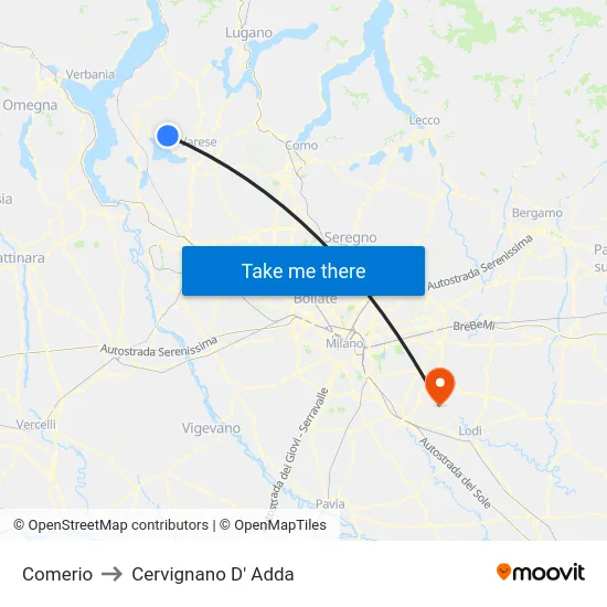 Comerio to Cervignano D' Adda map