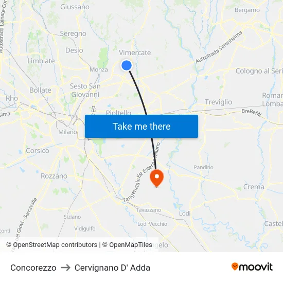 Concorezzo to Cervignano d'Adda map
