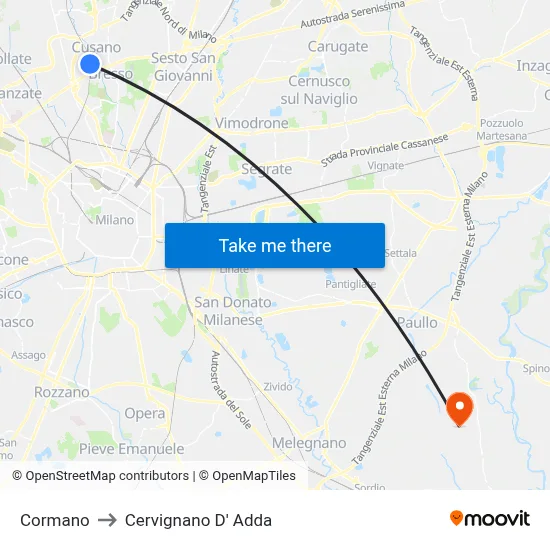 Cormano to Cervignano d'Adda map