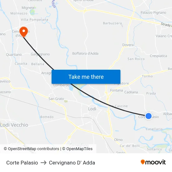 Corte Palasio to Cervignano d'Adda map