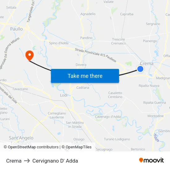 Crema to Cervignano d'Adda map