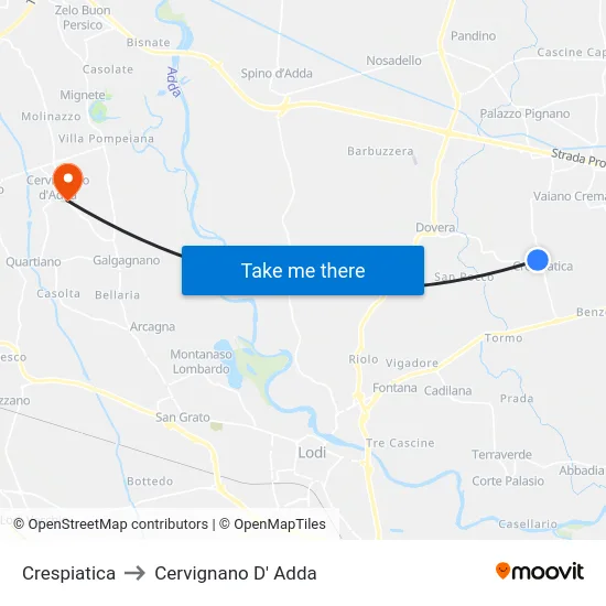 Crespiatica to Cervignano D' Adda map