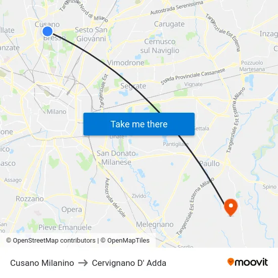 Cusano Milanino to Cervignano D' Adda map