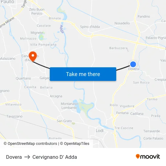 Dovera to Cervignano D' Adda map
