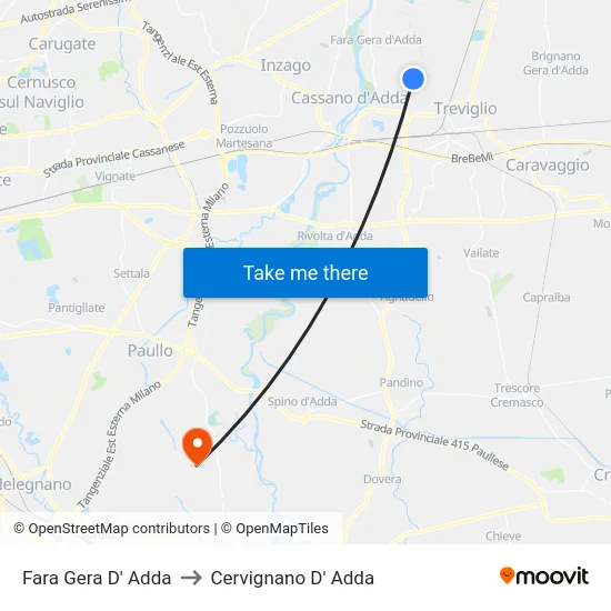 Fara Gera D' Adda to Cervignano D' Adda map
