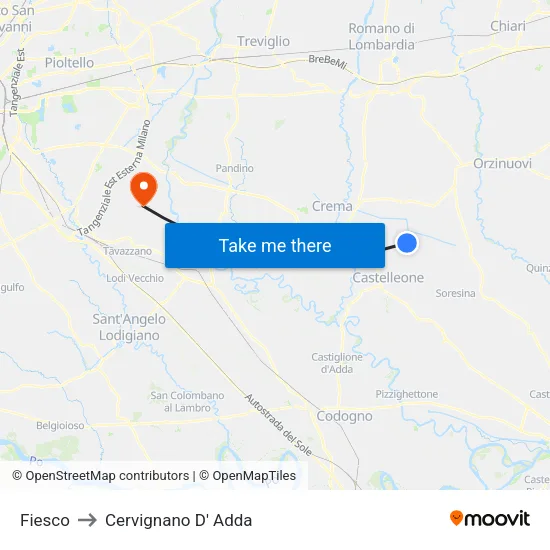 Fiesco to Cervignano D' Adda map