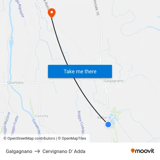 Galgagnano to Cervignano D' Adda map