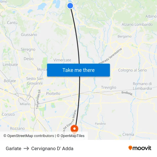 Garlate to Cervignano D' Adda map