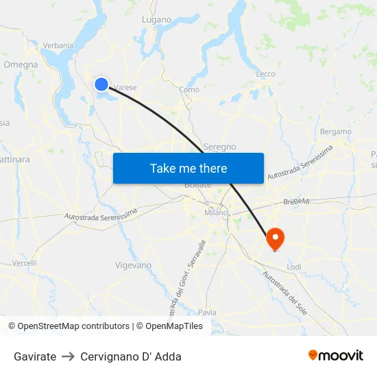 Gavirate to Cervignano d'Adda map