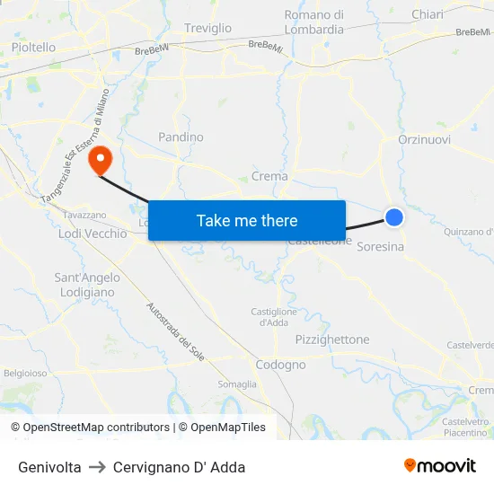 Genivolta to Cervignano d'Adda map