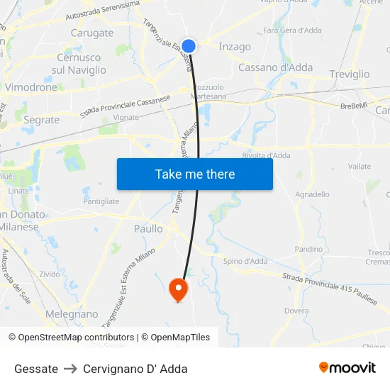 Gessate to Cervignano D' Adda map
