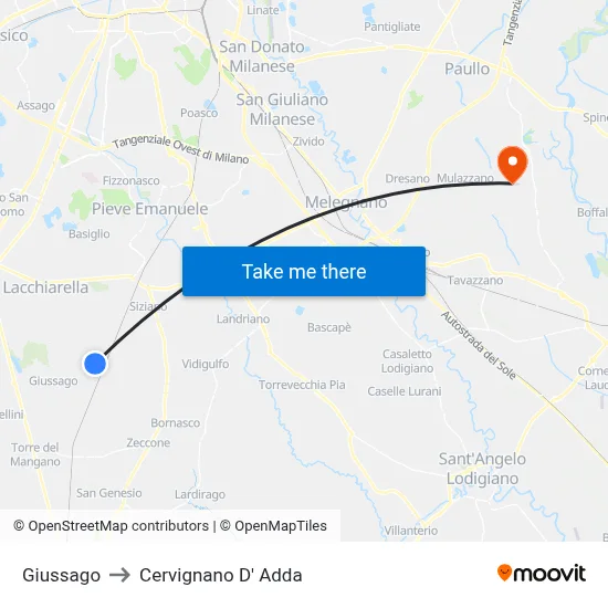 Giussago to Cervignano d'Adda map