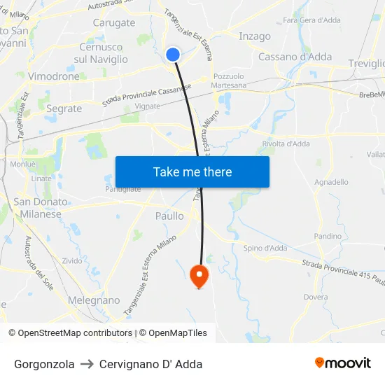 Gorgonzola to Cervignano d'Adda map