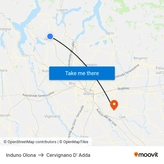 Induno Olona to Cervignano d'Adda map