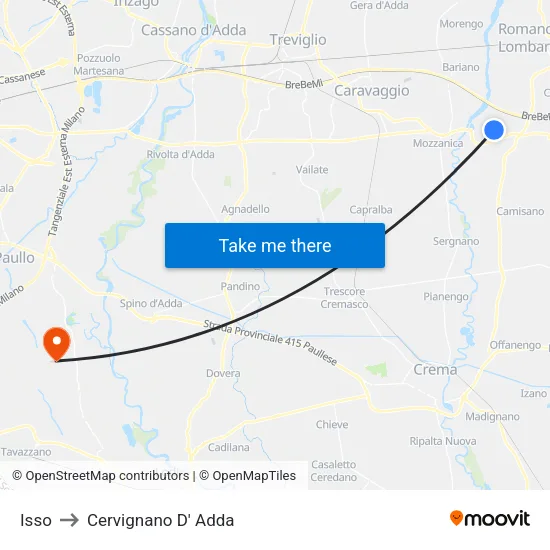 Isso to Cervignano D' Adda map